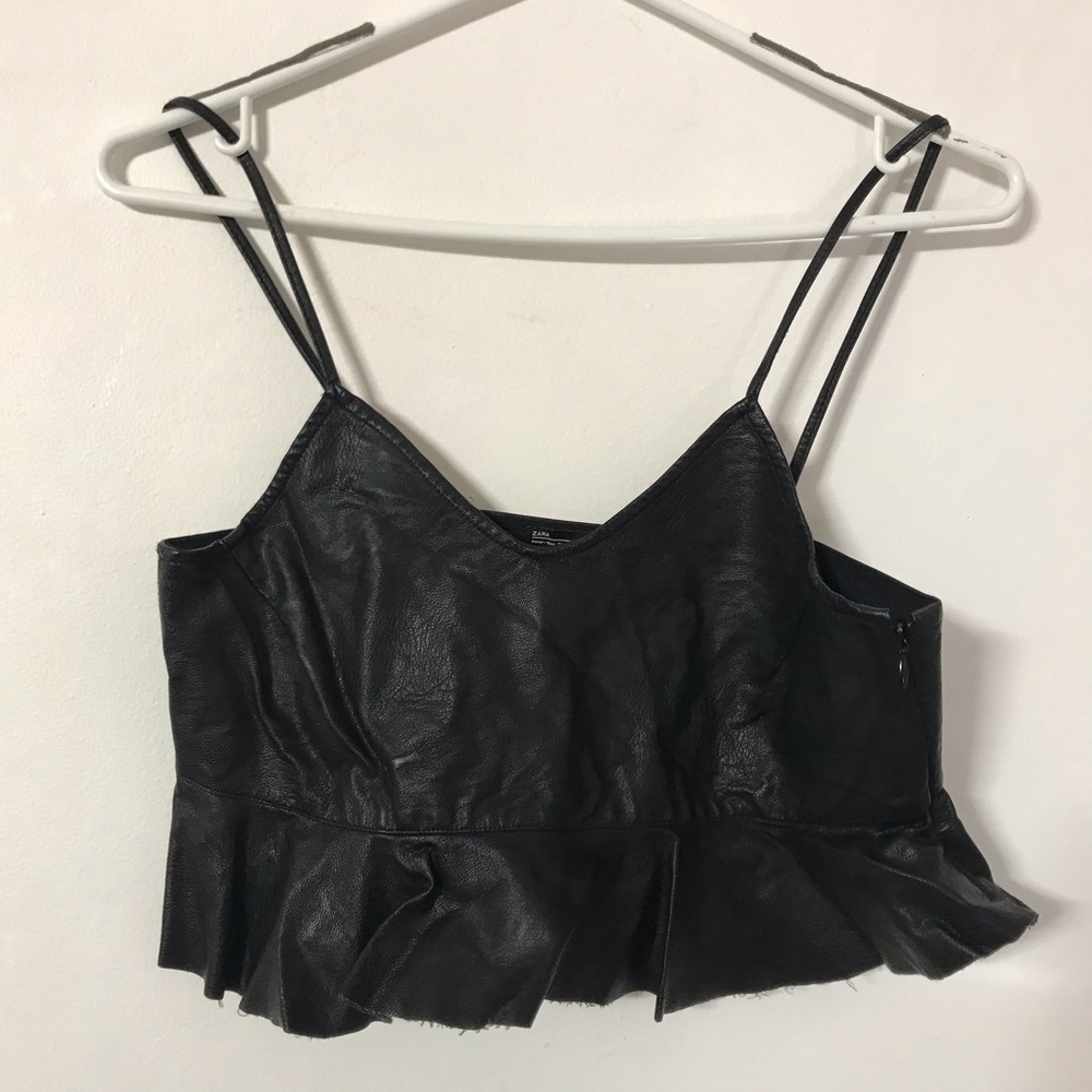 Zara black faux leather peplum bralette tank top cami top
